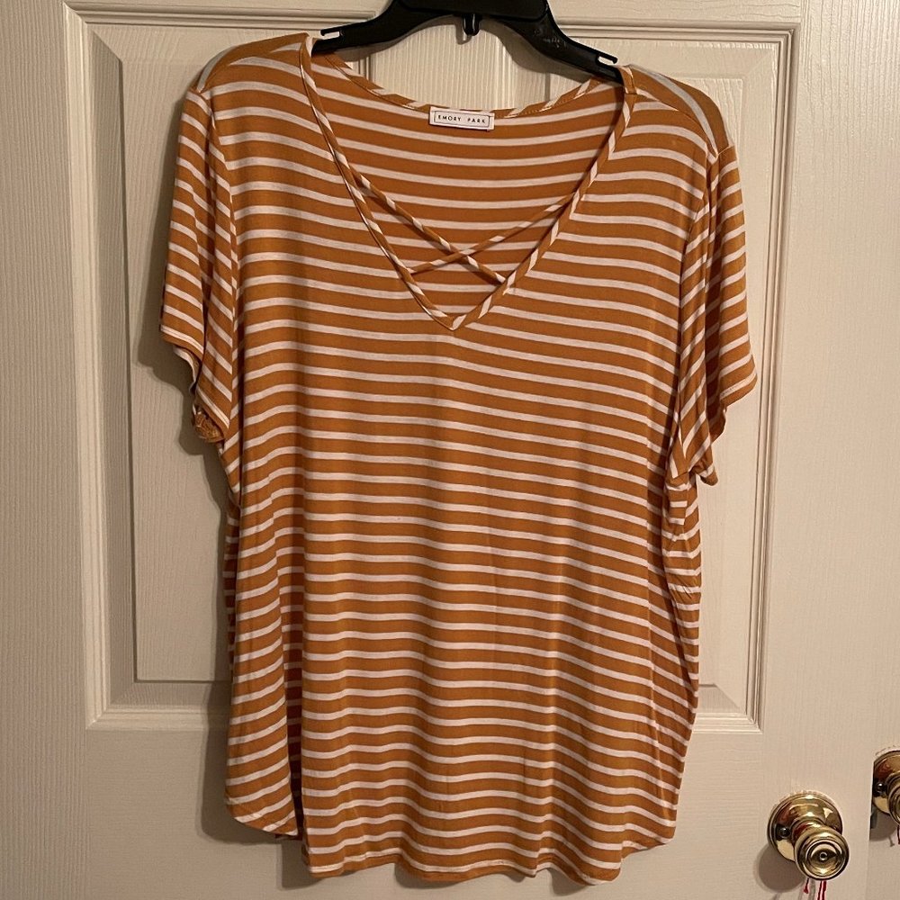 EMORY PARK Womens T Shirt GOLD WHITE STRIPED